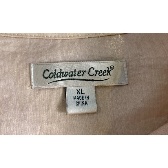 Coldwater Creek Women XL Beige Button-Down Shirt Shimmer Long Sleeve Shacket - Picture 3 of 14